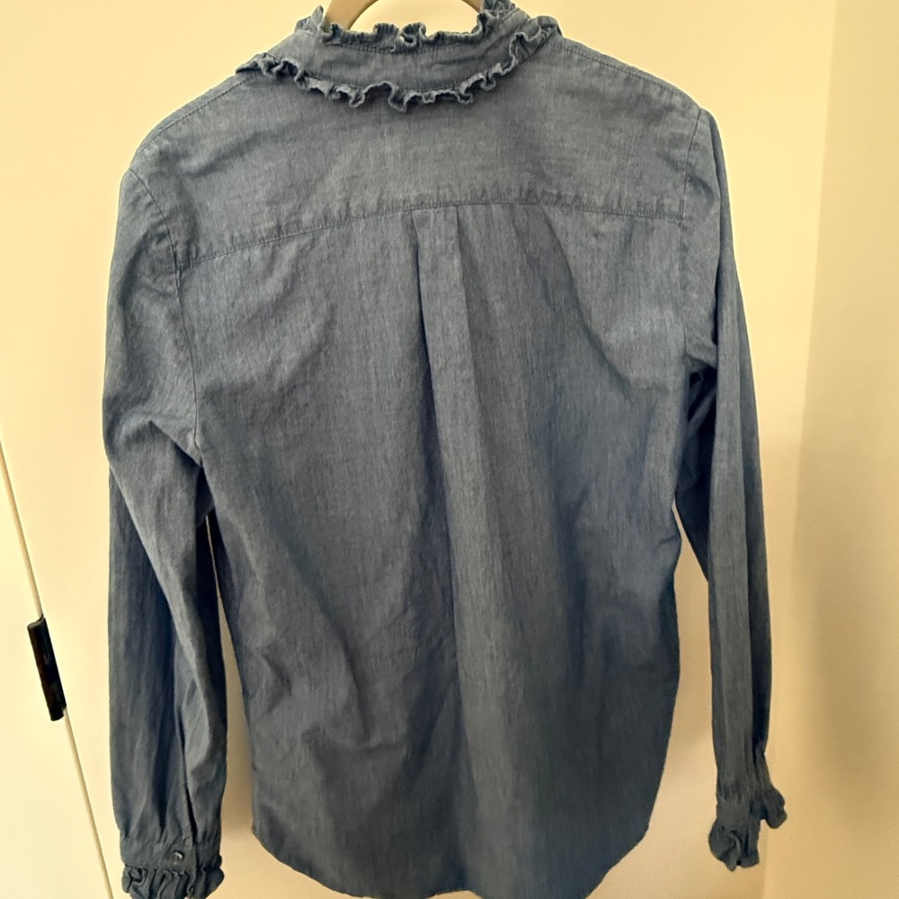 JCREW chambray ruffle collar button down - image 3